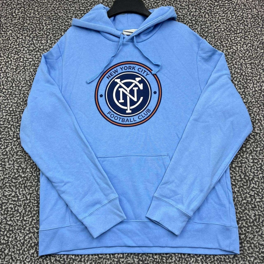 New York City FC Hoodie Men Large Blue MLS Pullover Long Sleeve Pocket New L